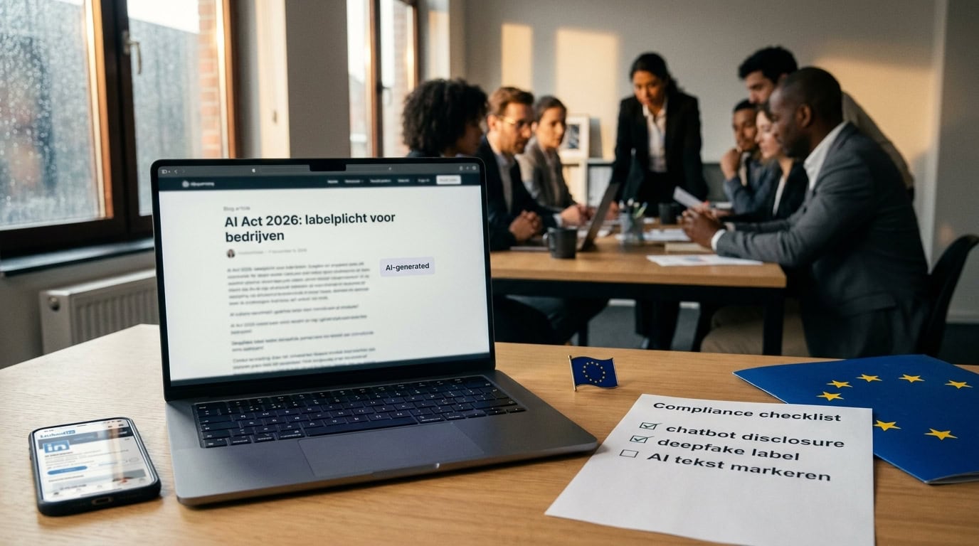 AI Act 2026: labelplicht voor bedrijven vanaf 2 augustus, artikelbeeld The Batcave